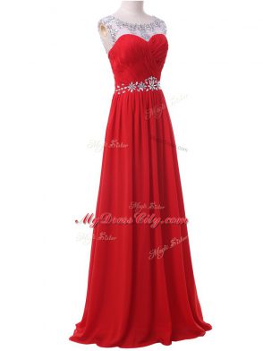 Glorious Scoop Sleeveless Chiffon Teens Party Dress Beading and Ruching Backless