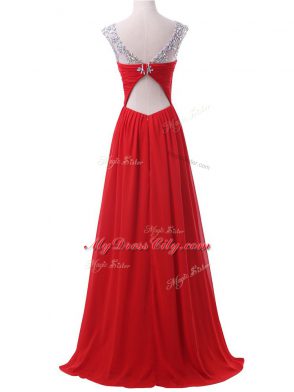 Glorious Scoop Sleeveless Chiffon Teens Party Dress Beading and Ruching Backless