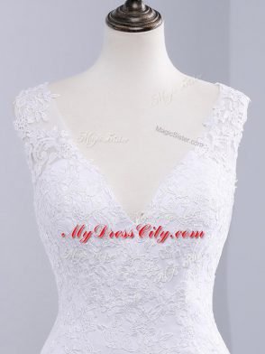 Charming White V-neck Neckline Lace Wedding Dresses Sleeveless Backless