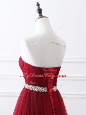 Lovely Sweetheart Sleeveless Tulle Homecoming Dress Beading Brush Train Lace Up