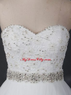 Ball Gowns Sleeveless White Wedding Gowns Brush Train Lace Up