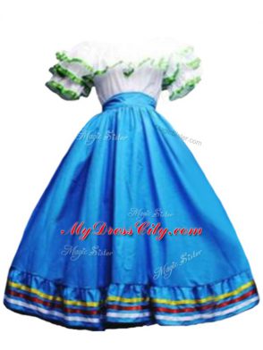 Fantastic Baby Blue Short Sleeves Ruffled Layers Floor Length Quinceanera Gowns