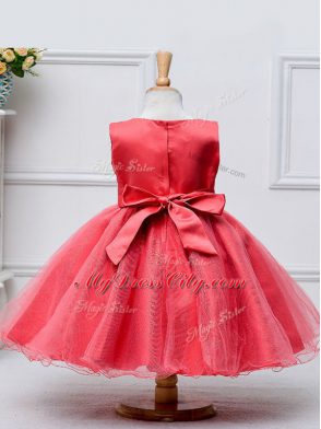 Sumptuous Knee Length Champagne Flower Girl Dresses for Less Tulle Sleeveless Lace and Bowknot