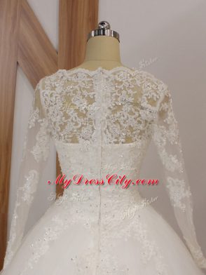 Fantastic White Scalloped Neckline Beading and Appliques Wedding Dresses Sleeveless Zipper