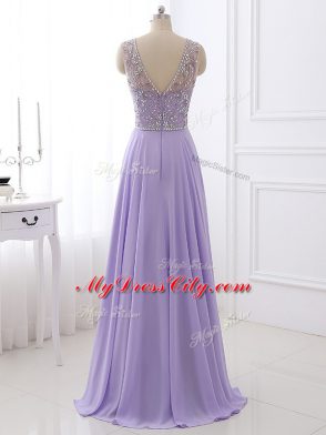 Custom Design Sleeveless Zipper Floor Length Beading Evening Party Dresses