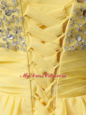 Sweetheart Sleeveless Dress for Prom Floor Length Beading and Ruching Baby Blue Chiffon