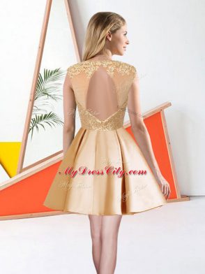 A-line Dama Dress Champagne Bateau Taffeta Sleeveless Knee Length Backless