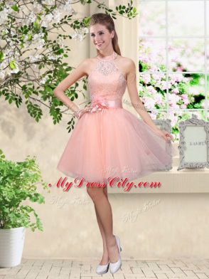 Light Yellow Bridesmaid Dresses Prom and Party with Lace and Belt V-neck Sleeveless Lace Up