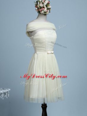 Light Yellow Wedding Guest Dresses Prom and Party and Wedding Party with Belt Strapless Sleeveless Side Zipper