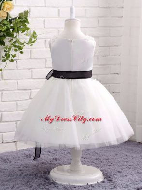 White Sleeveless Tulle Zipper Kids Formal Wear for Wedding Party