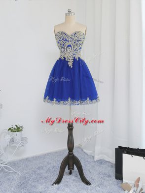 Elegant Royal Blue Tulle Zipper Sweetheart Sleeveless Mini Length Prom Gown Beading