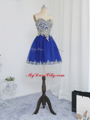 Elegant Royal Blue Tulle Zipper Sweetheart Sleeveless Mini Length Prom Gown Beading