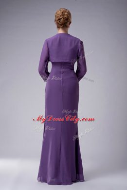 Perfect Sleeveless Chiffon Floor Length Zipper Mother of Groom Dress in Purple with Beading