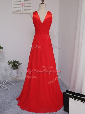 Sweet Red V-neck Zipper Ruching Court Dresses for Sweet 16 Sleeveless