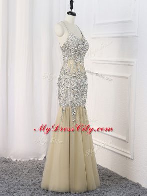 Dramatic Sleeveless Beading Criss Cross Prom Dress