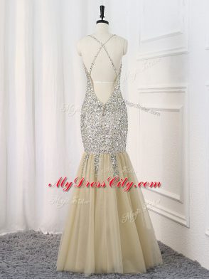 Dramatic Sleeveless Beading Criss Cross Prom Dress