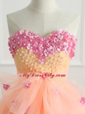 Sweetheart Sleeveless Organza Quinceanera Gown Beading and Appliques and Bowknot Lace Up