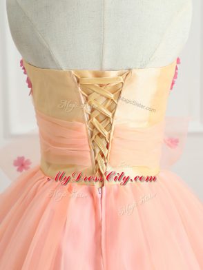 Sweetheart Sleeveless Organza Quinceanera Gown Beading and Appliques and Bowknot Lace Up