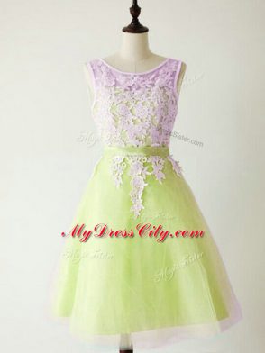 Noble Yellow Green Scoop Neckline Lace Bridesmaid Gown Sleeveless Lace Up