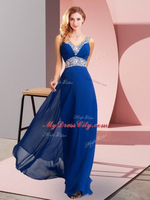 V-neck Sleeveless Chiffon Homecoming Dress Beading Lace Up