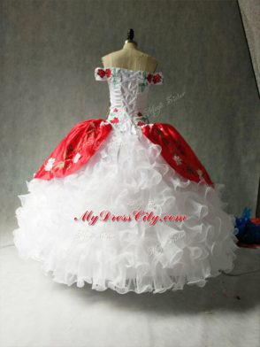 Colorful Organza and Taffeta Cap Sleeves Floor Length Quinceanera Dress and Embroidery and Ruffles