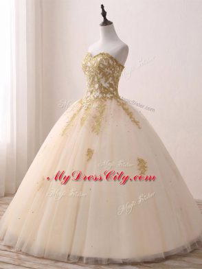 Perfect Champagne Sleeveless Tulle Lace Up Sweet 16 Quinceanera Dress for Prom and Party and Military Ball and Sweet 16 and Quinceanera