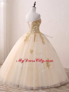 Perfect Champagne Sleeveless Tulle Lace Up Sweet 16 Quinceanera Dress for Prom and Party and Military Ball and Sweet 16 and Quinceanera