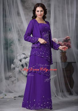 Empire Mother Dresses Eggplant Purple Straps Chiffon Sleeveless Floor Length Zipper