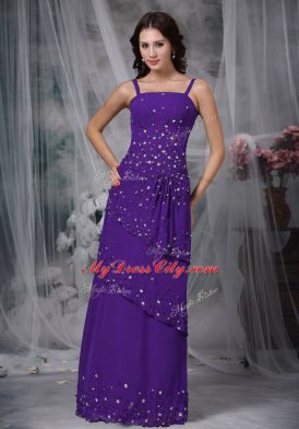 Empire Mother Dresses Eggplant Purple Straps Chiffon Sleeveless Floor Length Zipper