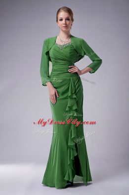 Charming Sleeveless Chiffon Floor Length Zipper Mother of the Bride Dress in Green with Beading