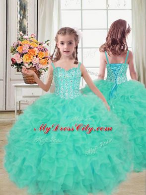 Floor Length Turquoise Ball Gown Prom Dress Sweetheart Sleeveless Lace Up