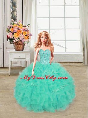 Floor Length Turquoise Ball Gown Prom Dress Sweetheart Sleeveless Lace Up