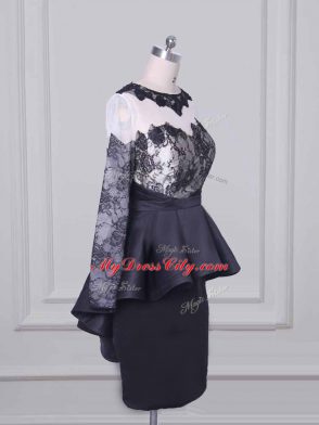 Modest Lace and Appliques Mother of Groom Dress Black Zipper Long Sleeves Mini Length