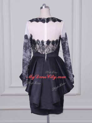 Modest Lace and Appliques Mother of Groom Dress Black Zipper Long Sleeves Mini Length