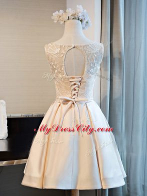 New Style Champagne Sleeveless Satin Lace Up Evening Dress for Prom and Party and Sweet 16