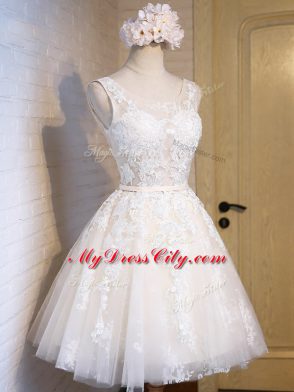 High End Appliques Prom Gown White Lace Up Sleeveless Mini Length