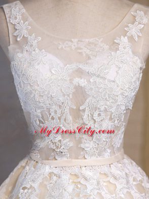 High End Appliques Prom Gown White Lace Up Sleeveless Mini Length