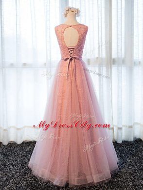 Pink Prom and Military Ball and Sweet 16 with Beading and Belt Scoop Sleeveless Zipper