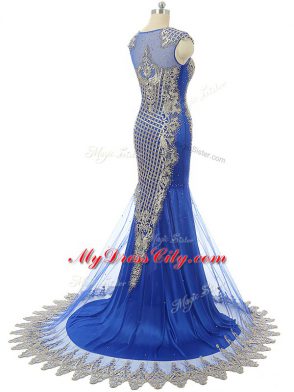 Mermaid Sleeveless Royal Blue Juniors Evening Dress Side Zipper