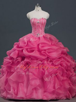 Low Price Sweetheart Sleeveless Organza Sweet 16 Dress Beading and Ruffles and Pick Ups Lace Up