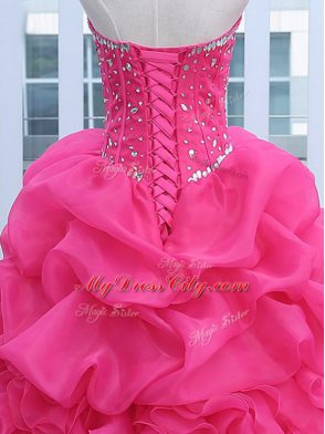 Low Price Sweetheart Sleeveless Organza Sweet 16 Dress Beading and Ruffles and Pick Ups Lace Up