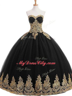 Appliques Quinceanera Dress Black Lace Up Sleeveless Floor Length