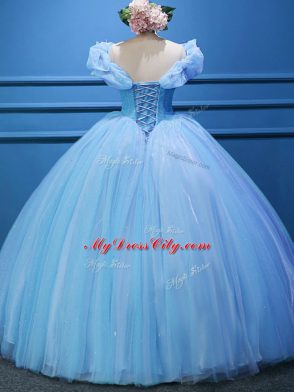 Flare Floor Length Ball Gowns Sleeveless Baby Blue Sweet 16 Dresses Zipper