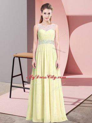 Light Yellow Scoop Neckline Beading Evening Dress Sleeveless Zipper