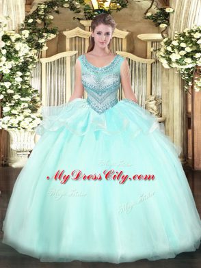 Beading Sweet 16 Dress Aqua Blue Lace Up Sleeveless Floor Length