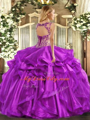 Stunning Red Cap Sleeves Organza Lace Up Quinceanera Gown for Sweet 16 and Quinceanera