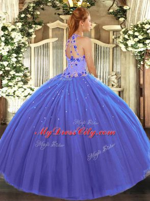 Red Ball Gowns Embroidery Ball Gown Prom Dress Lace Up Tulle Sleeveless Floor Length