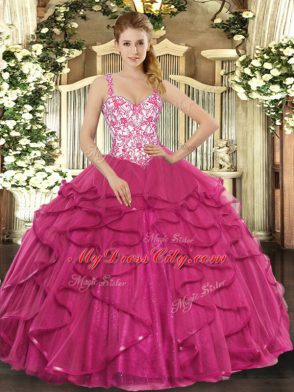 Sleeveless Beading and Appliques and Ruffles Lace Up Quinceanera Gowns