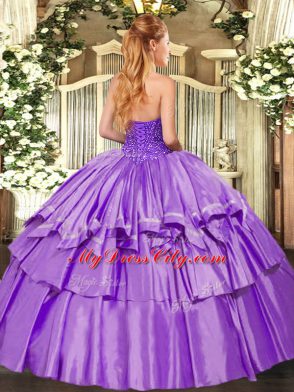 Artistic Floor Length Lace Up Vestidos de Quinceanera Lilac for Military Ball and Sweet 16 and Quinceanera with Beading and Ruffled Layers