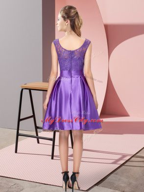 Elegant Purple Bateau Neckline Lace and Hand Made Flower Prom Dress Sleeveless Zipper